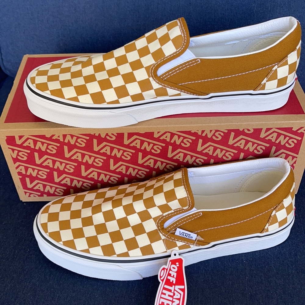 Vans Classic Slip-On Checkerboard Goldenbrown/True White MENS - Picture 3 of 16
